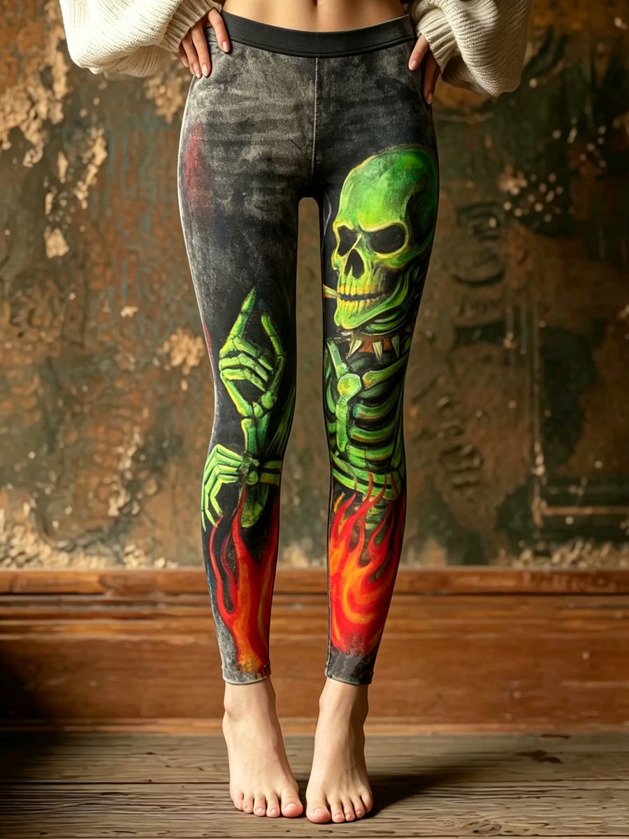 Women's Retro Halloween Skull Pattern Casual Leggings