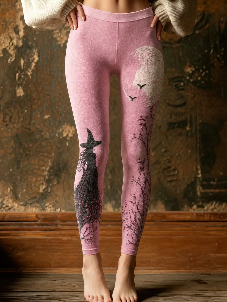 Women's Retro Halloween Witch Pattern Casual Leggings