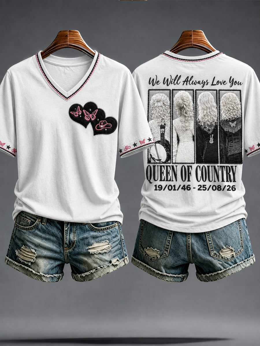 Women's Rip Country Music Lover Queen of Country Printed T-shirt