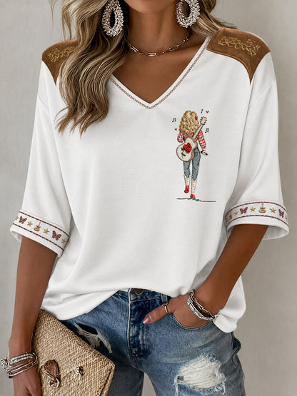 Women's Rip Country Music Lover Queen of Country Printed T-shirt