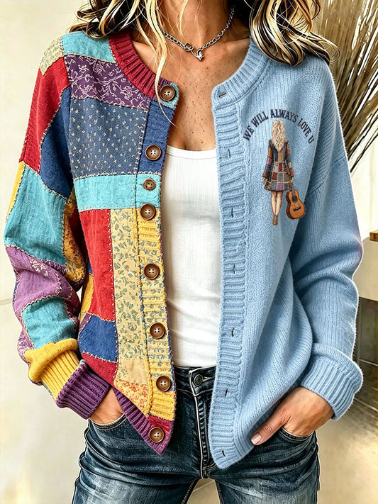 Women's Rip Country Music Lover of Country Printed Cardigan-Style Knit Jacket