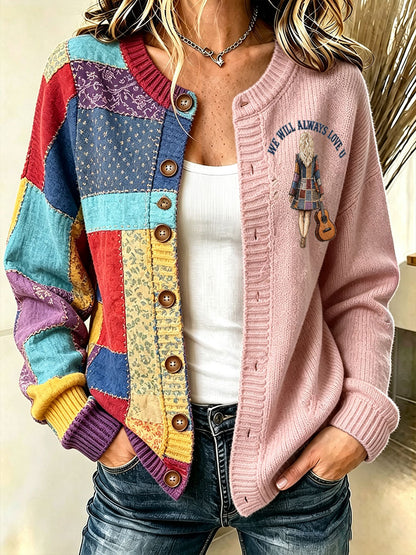 Women's Rip Country Music Lover Queen of Country Printed Cardigan-Style Knit Jacket