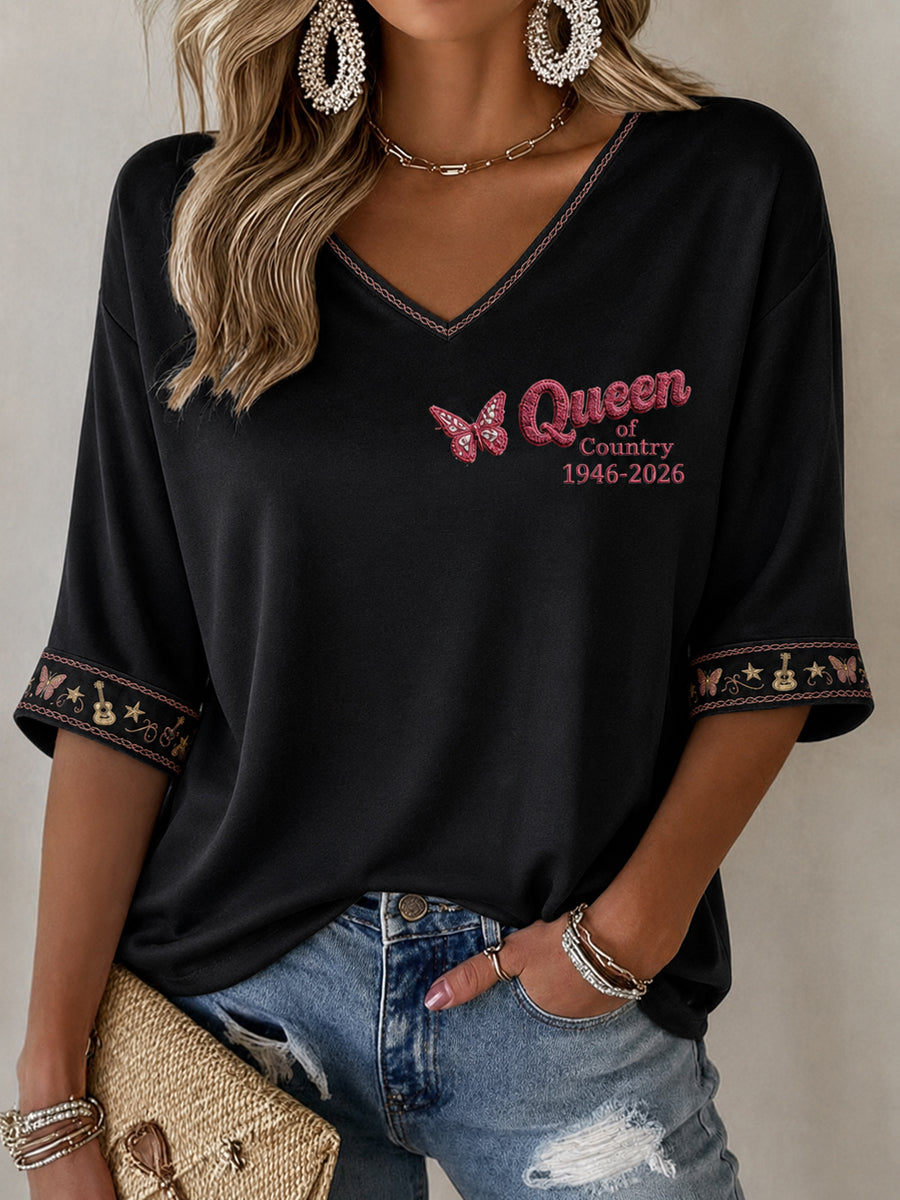 Women's Rip Country Music Lover Queen of Country Printed T-shirt