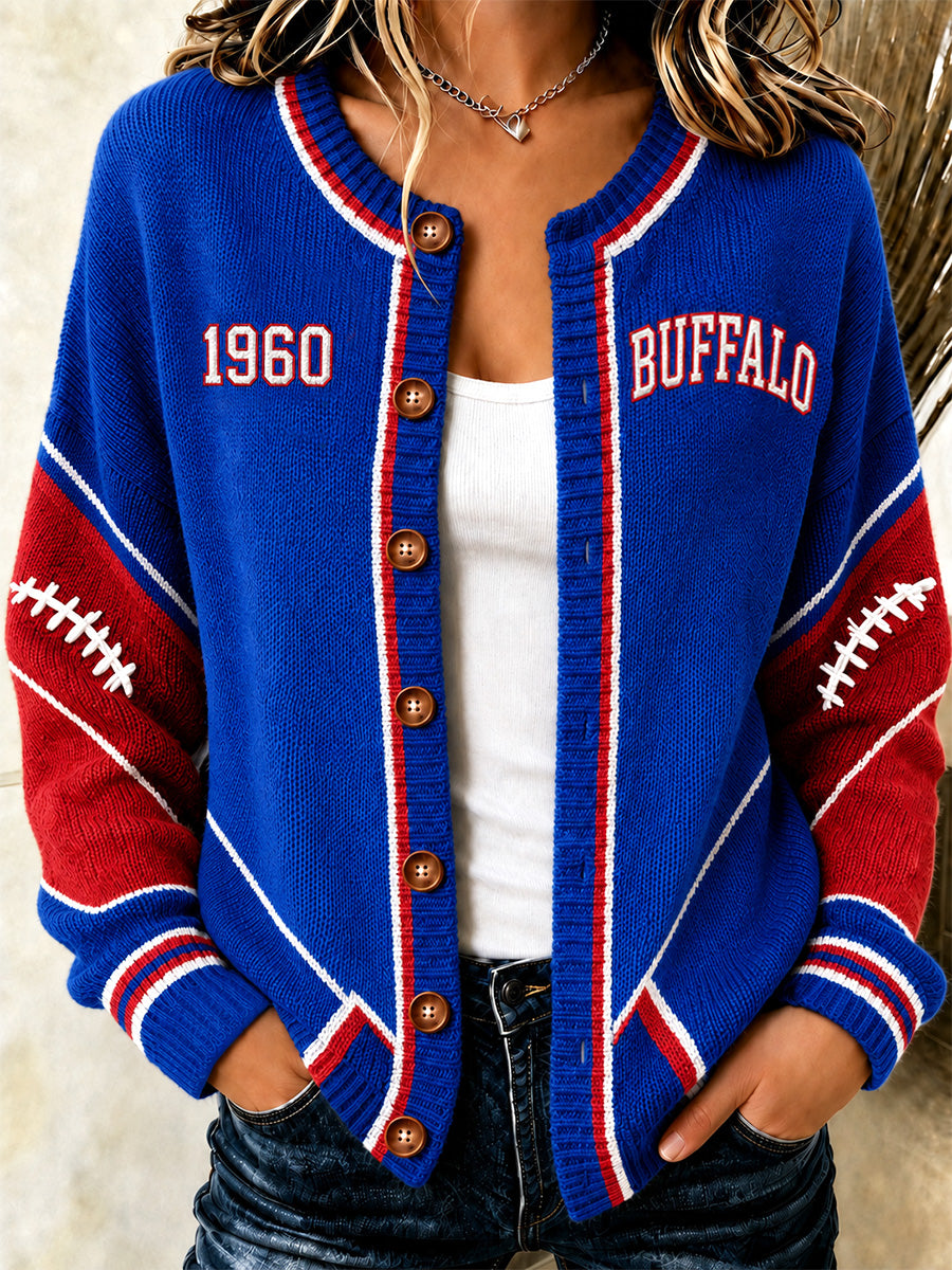 Women's Football Lover Buffalo Print Casual Cardigan