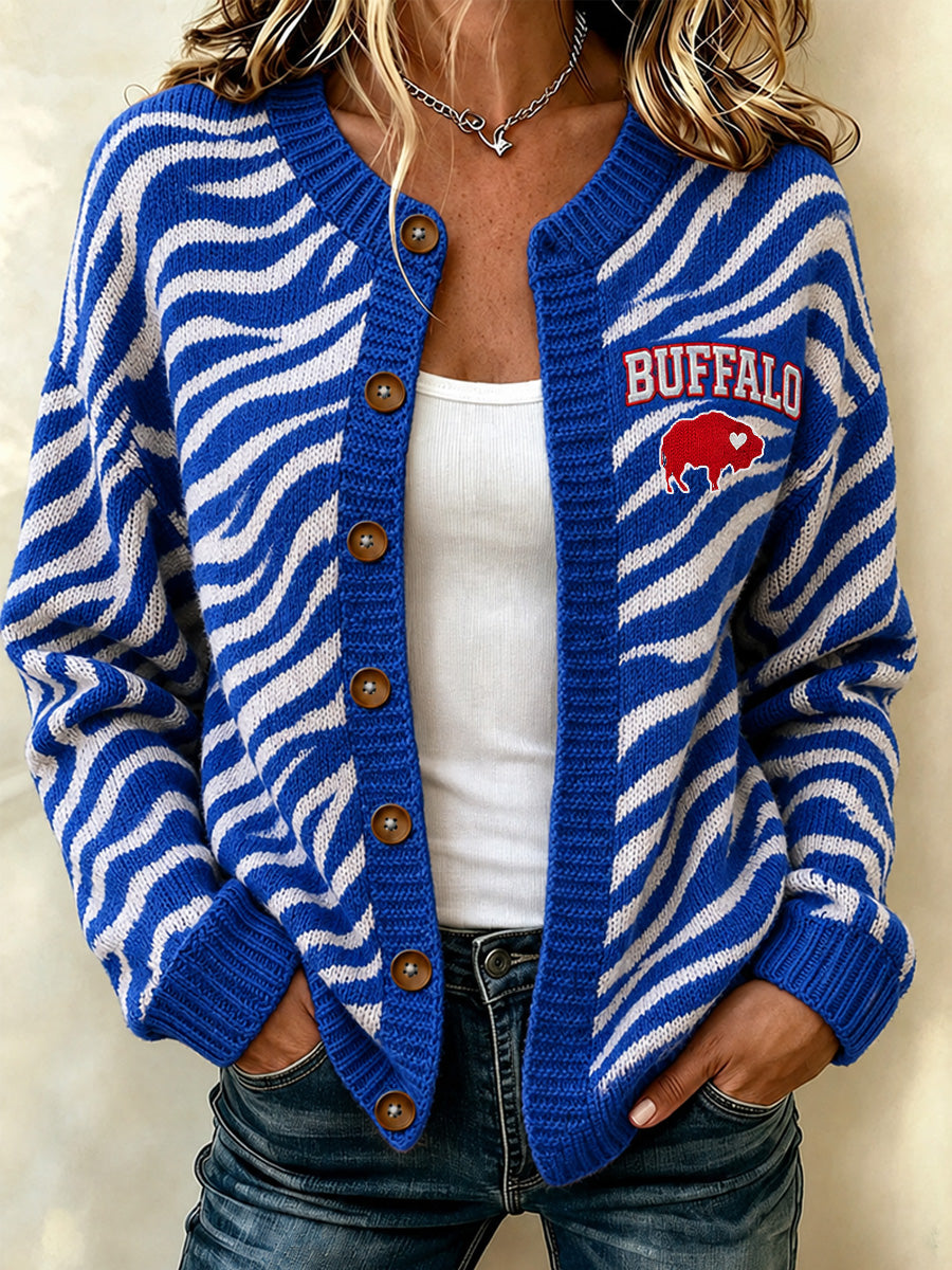 Women's Football Lover Buffalo Print Casual Cardigan