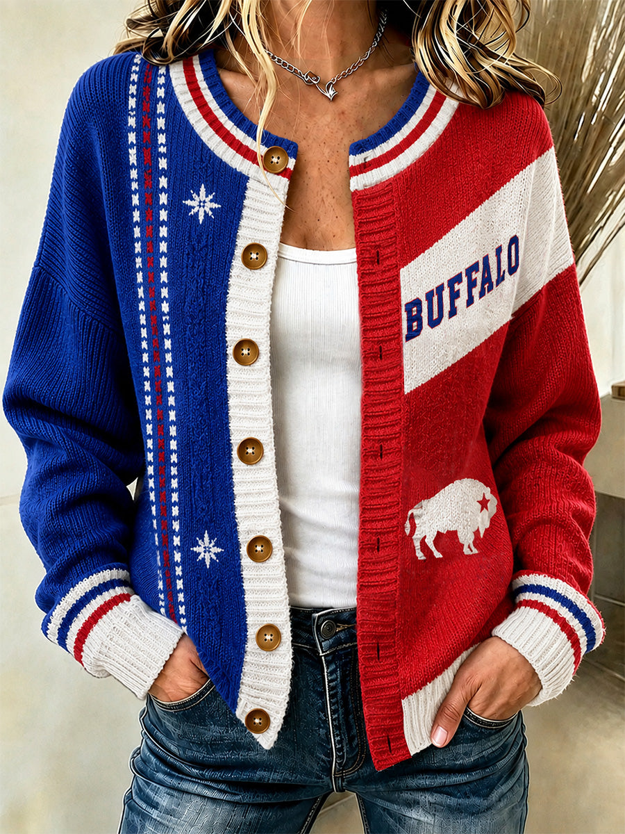 Women's Football Lover Buffalo Print Casual Cardigan