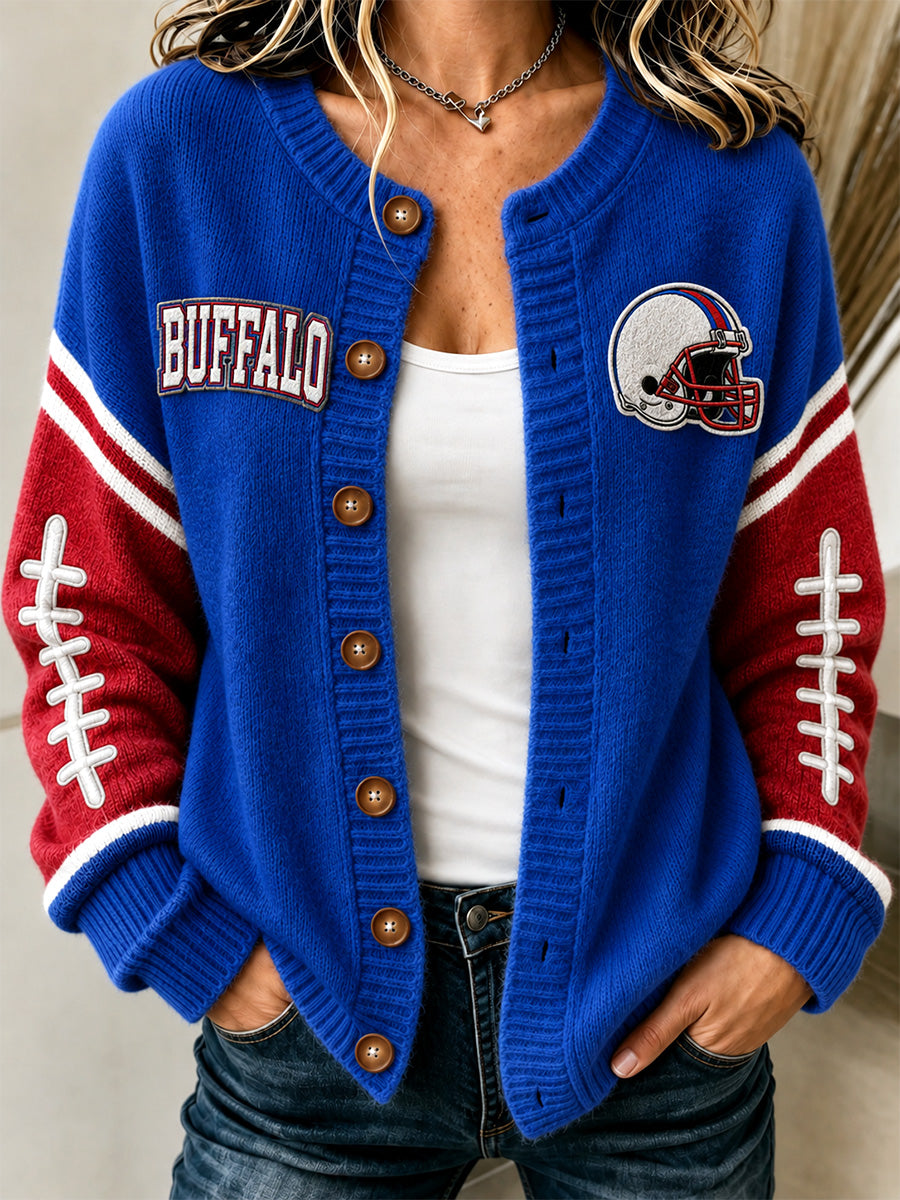 Women's Football Lover Buffalo Print Casual Cardigan