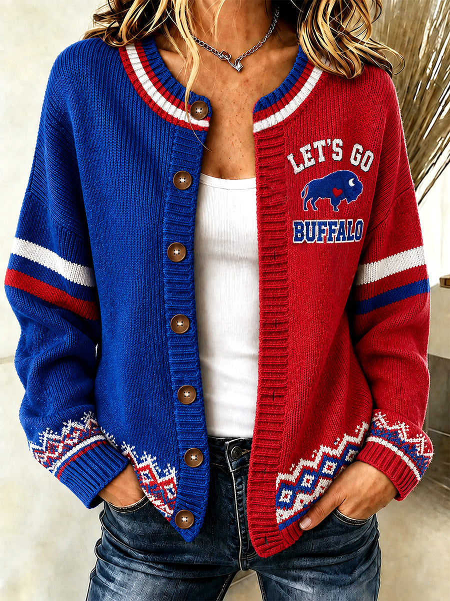 Women's Football Lover Buffalo Print Casual Cardigan