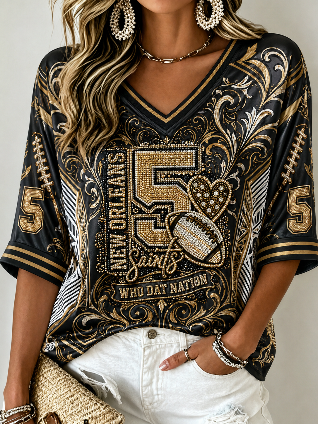 Women's Mid-length Sleeves V-Neck T-Shirt