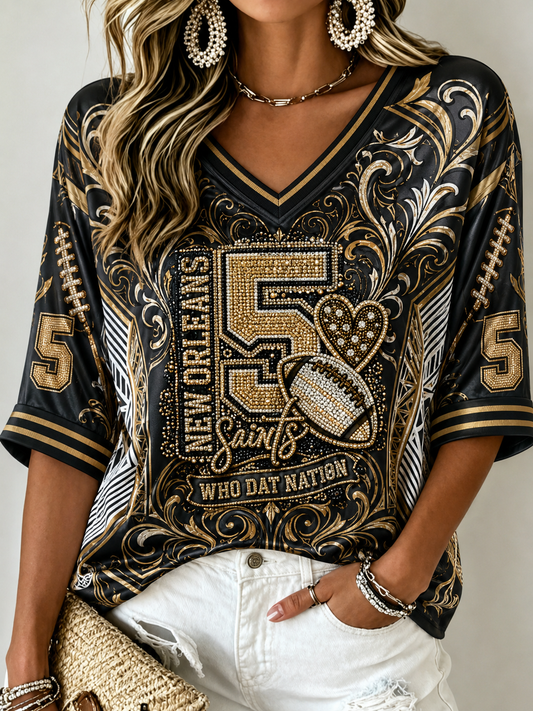 Women's Mid-length Sleeves V-Neck T-Shirt