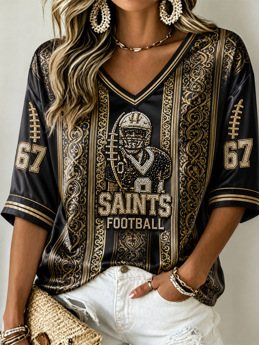 Women's Mid-length Sleeves V-Neck T-Shirt