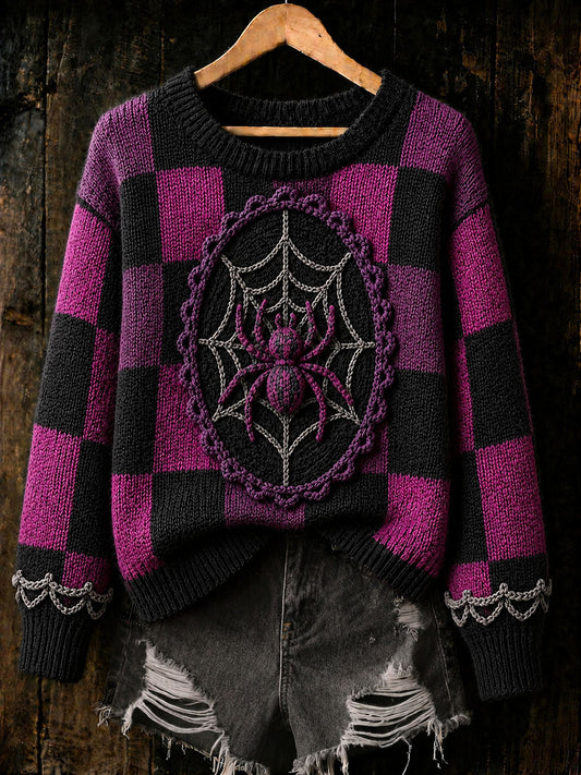 Women's Halloween Spider Web and Spider Plaid Tops
