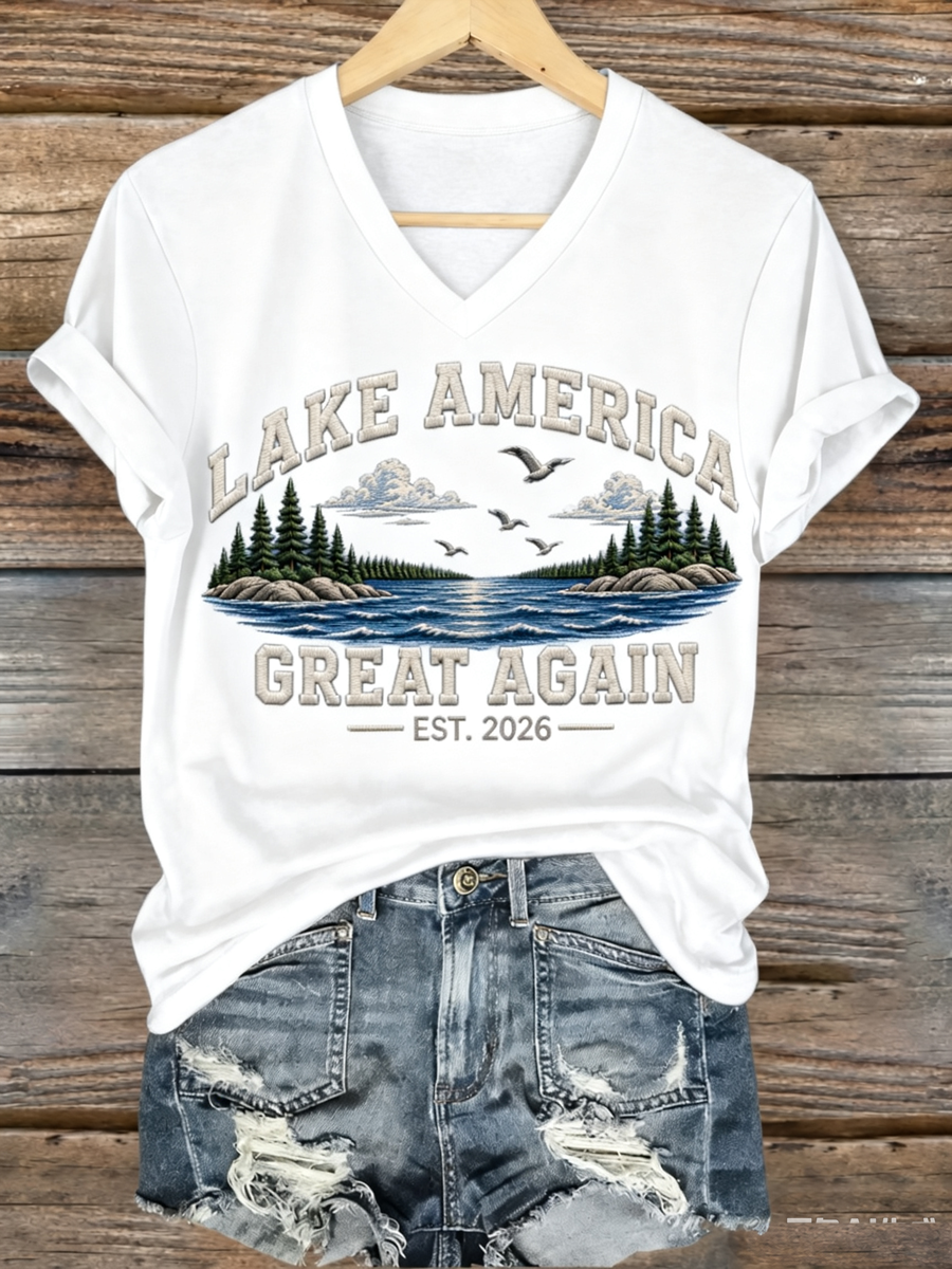 Women's Lake America Iron On Short Sleeve T-Shirt