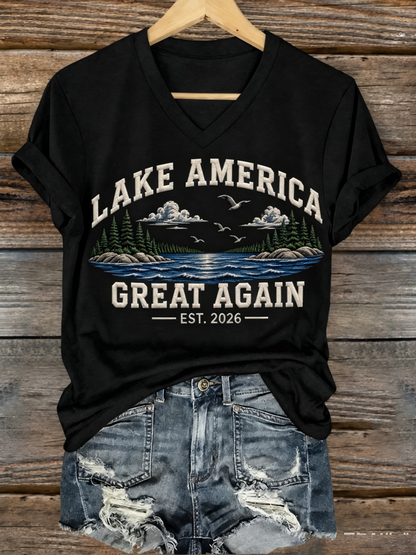 Women's Lake America Iron On Short Sleeve T-Shirt