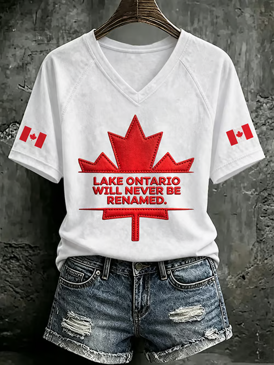 Women's Lake Ontario V-neck off-shoulder short-sleeved T-shirt