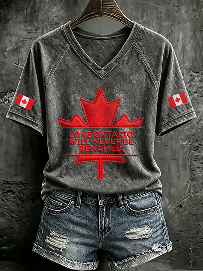 Women's Lake Ontario V-neck off-shoulder short-sleeved T-shirt