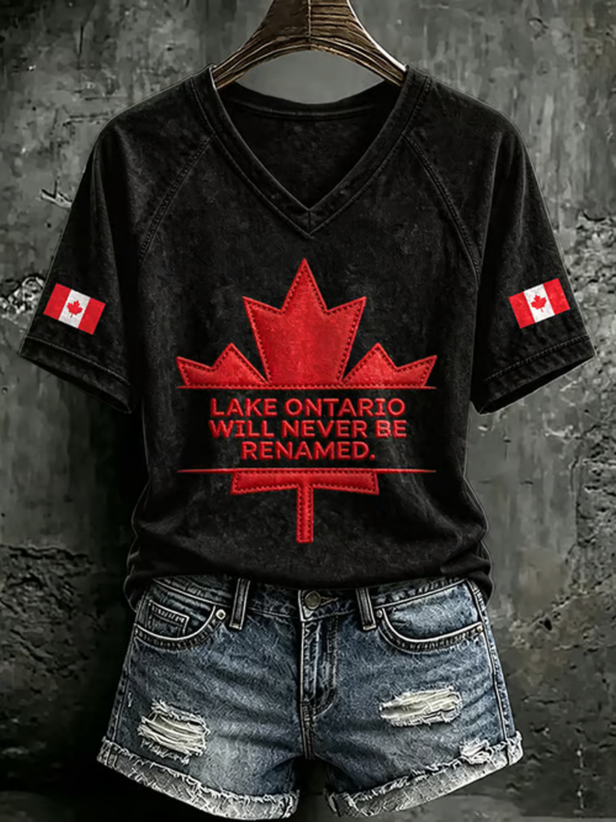 Women's Lake Ontario V-neck off-shoulder short-sleeved T-shirt