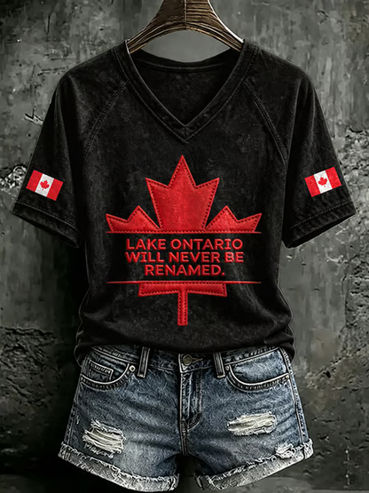 Women's Lake Ontario V-neck off-shoulder short-sleeved T-shirt