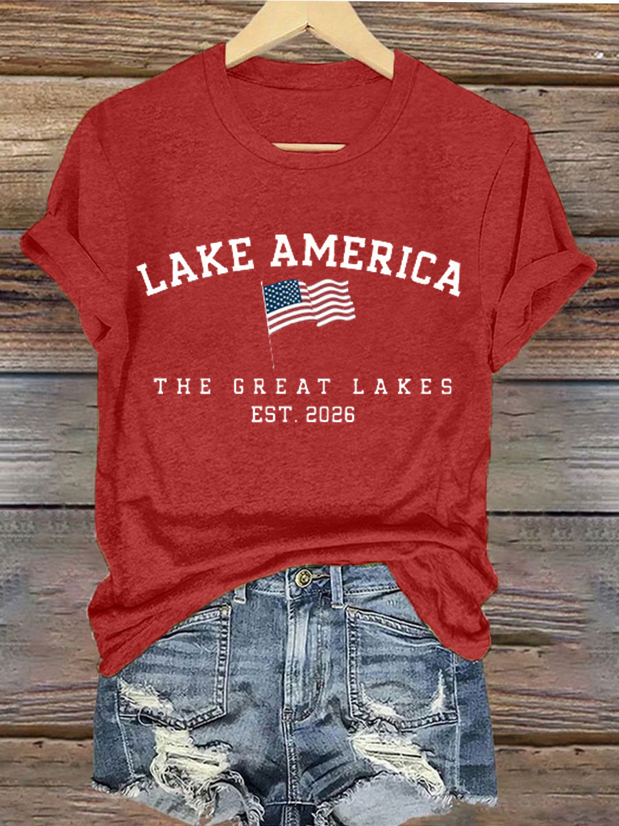 Women's Lake America Iron On Short Sleeve T-Shirt