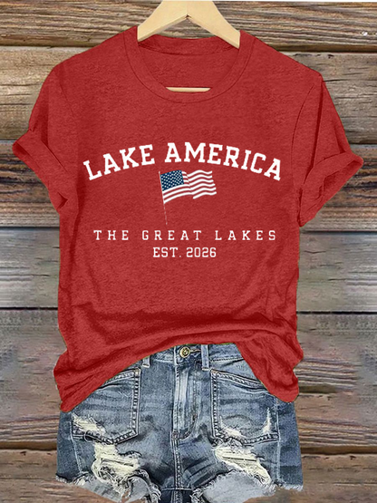 Women's Lake America Iron On Short Sleeve T-Shirt