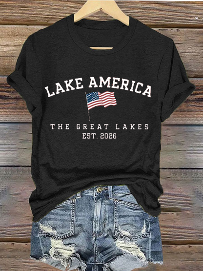 Women's Lake America Iron On Short Sleeve T-Shirt