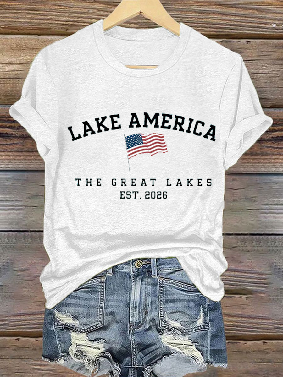 Women's Lake America Iron On Short Sleeve T-Shirt