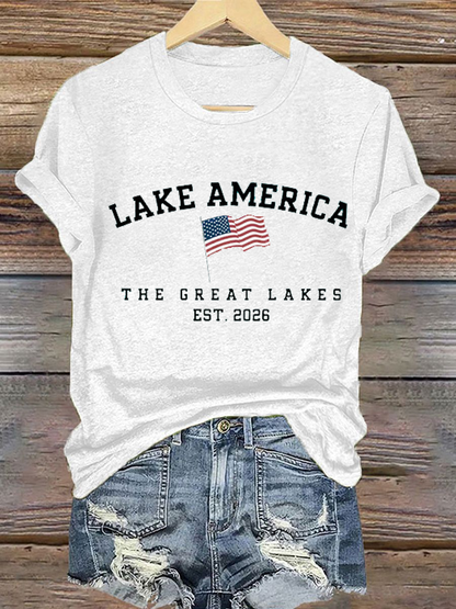 Women's Lake America Iron On Short Sleeve T-Shirt