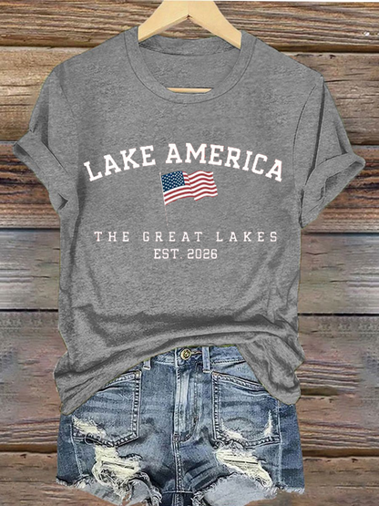 Women's Lake America Iron On Short Sleeve T-Shirt