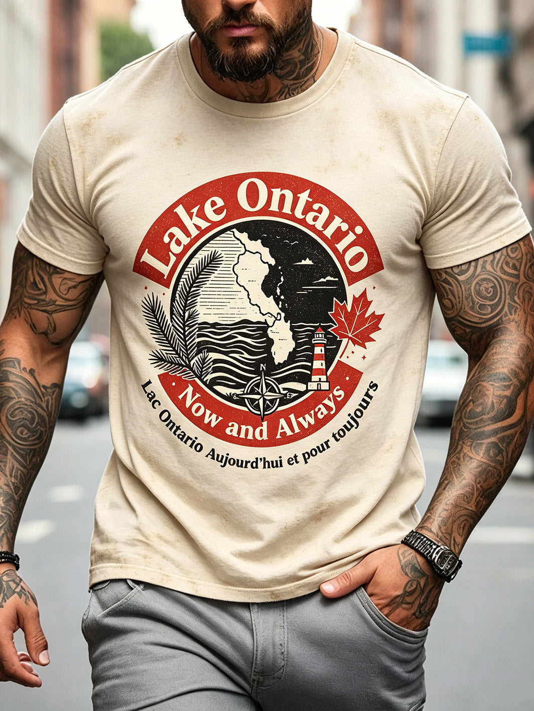 Men's Lake Ontario Now and Always Slogan Casual Short Sleeves T-shirt