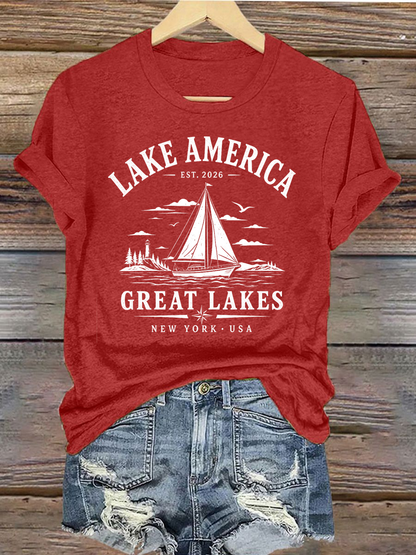Women's Lake America Iron On Short Sleeve T-Shirt