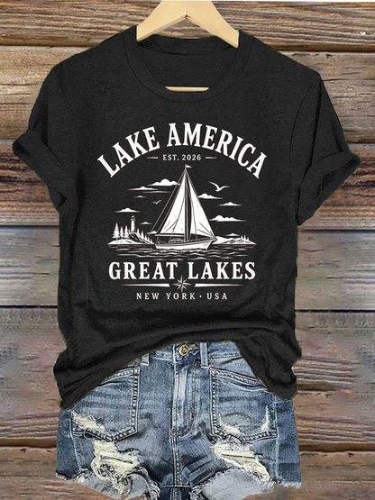 Women's Lake America Iron On Short Sleeve T-Shirt