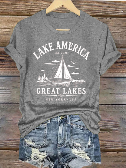 Women's Lake America Iron On Short Sleeve T-Shirt