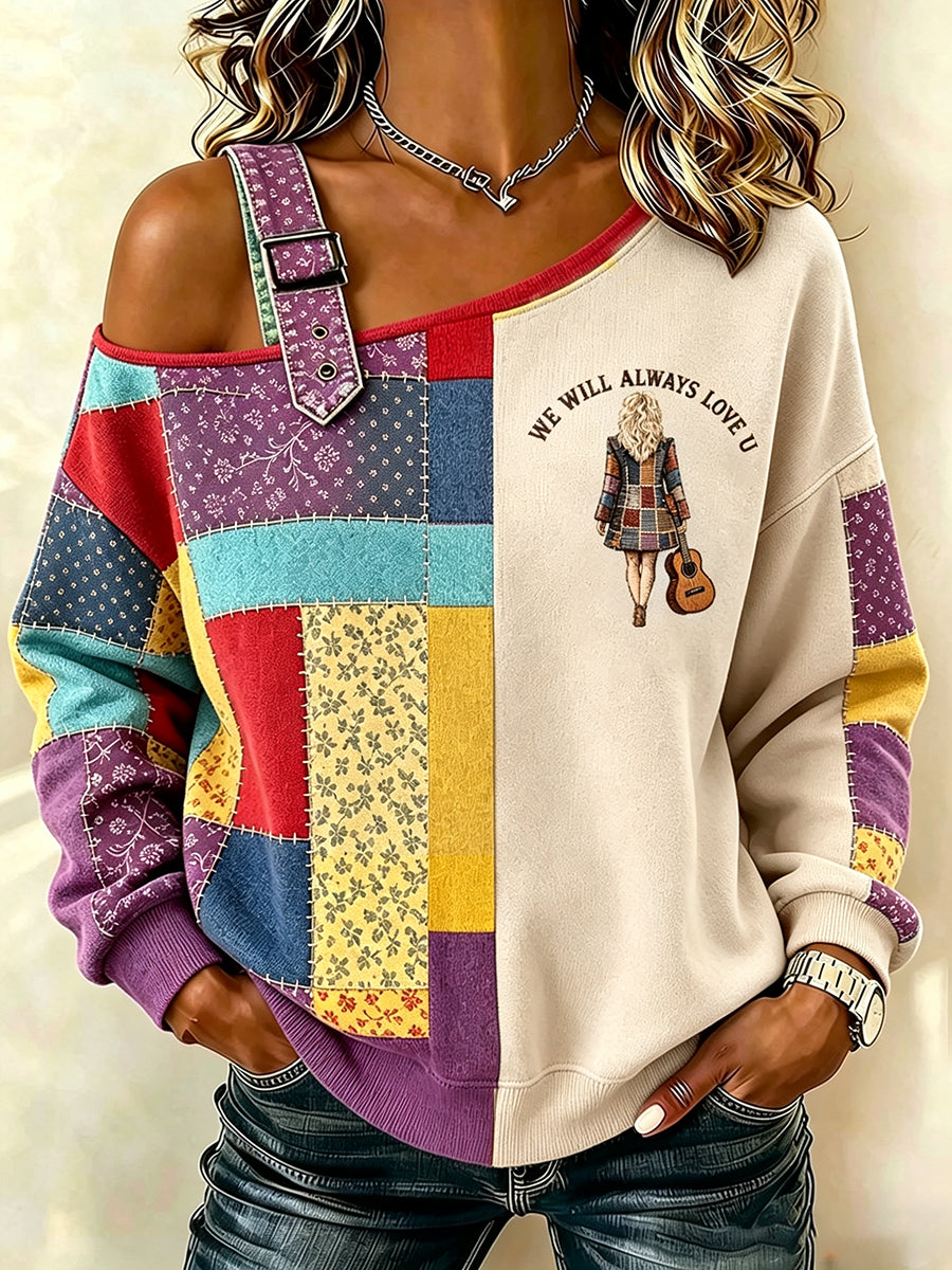Women's Country Music Lover We Will Always Love U 925 Printed  Casual Off-Shoulder Sweatshirt
