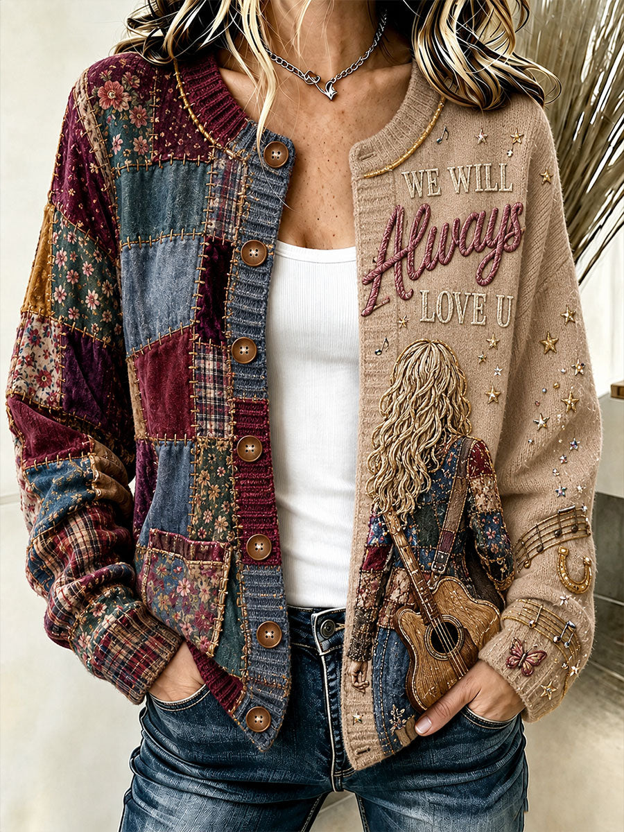 Women's Country Music Lover We Will Always Love U 925 Printed Cardigan-Style Knit Jacket