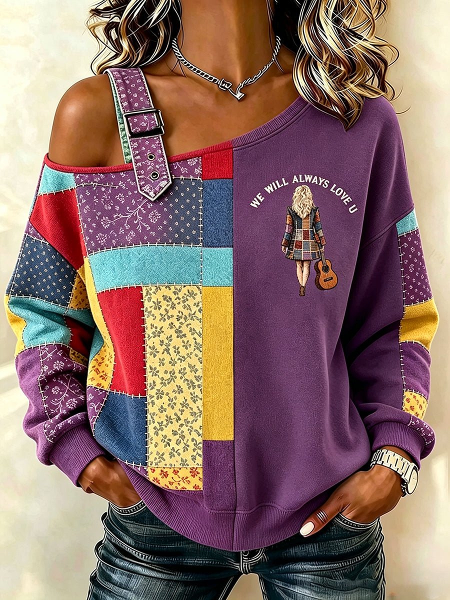 Women's Country Music Lover We Will Always Love U 925 Printed  Casual Off-Shoulder Sweatshirt