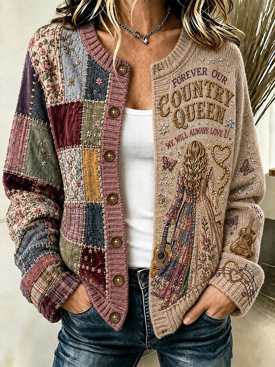 Women's Country Music Lover We Will Always Love U 925 Printed Cardigan-Style Knit Jacket