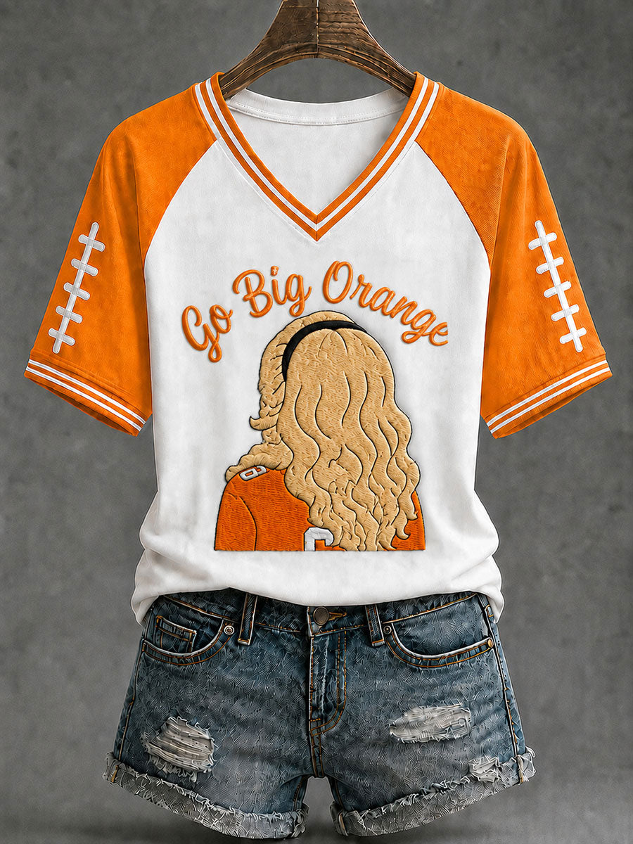 Women's Go Big Orange Print Casual T-Shirt