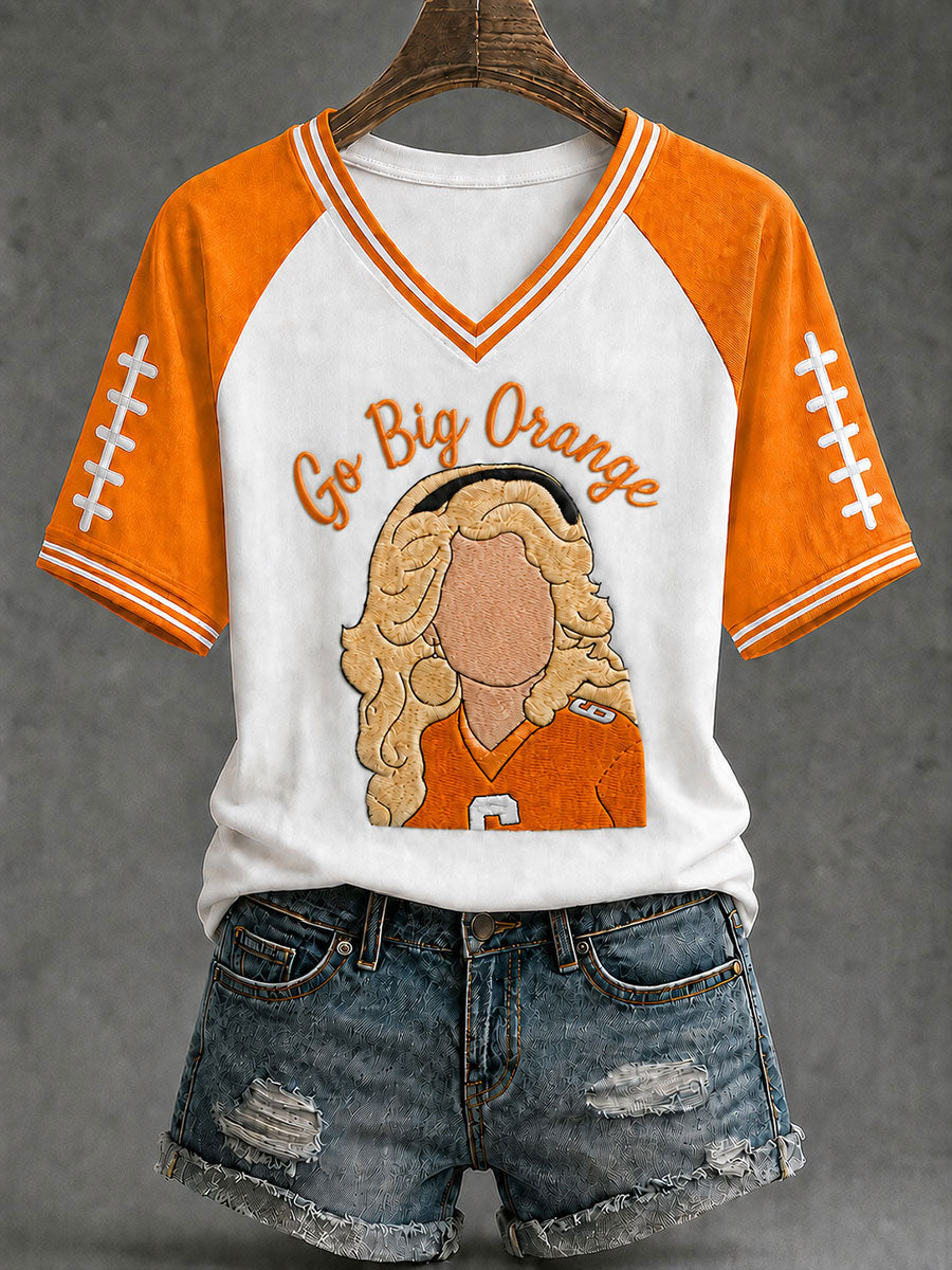 Women's Go Big Orange Print Casual T-Shirt