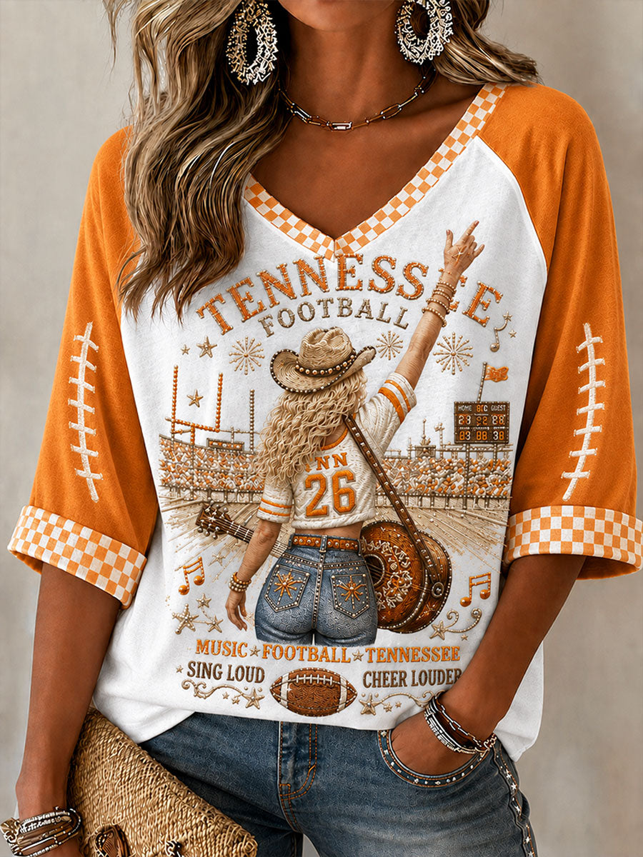 Women's Mid-length Sleeves V-Neck T-Shirt