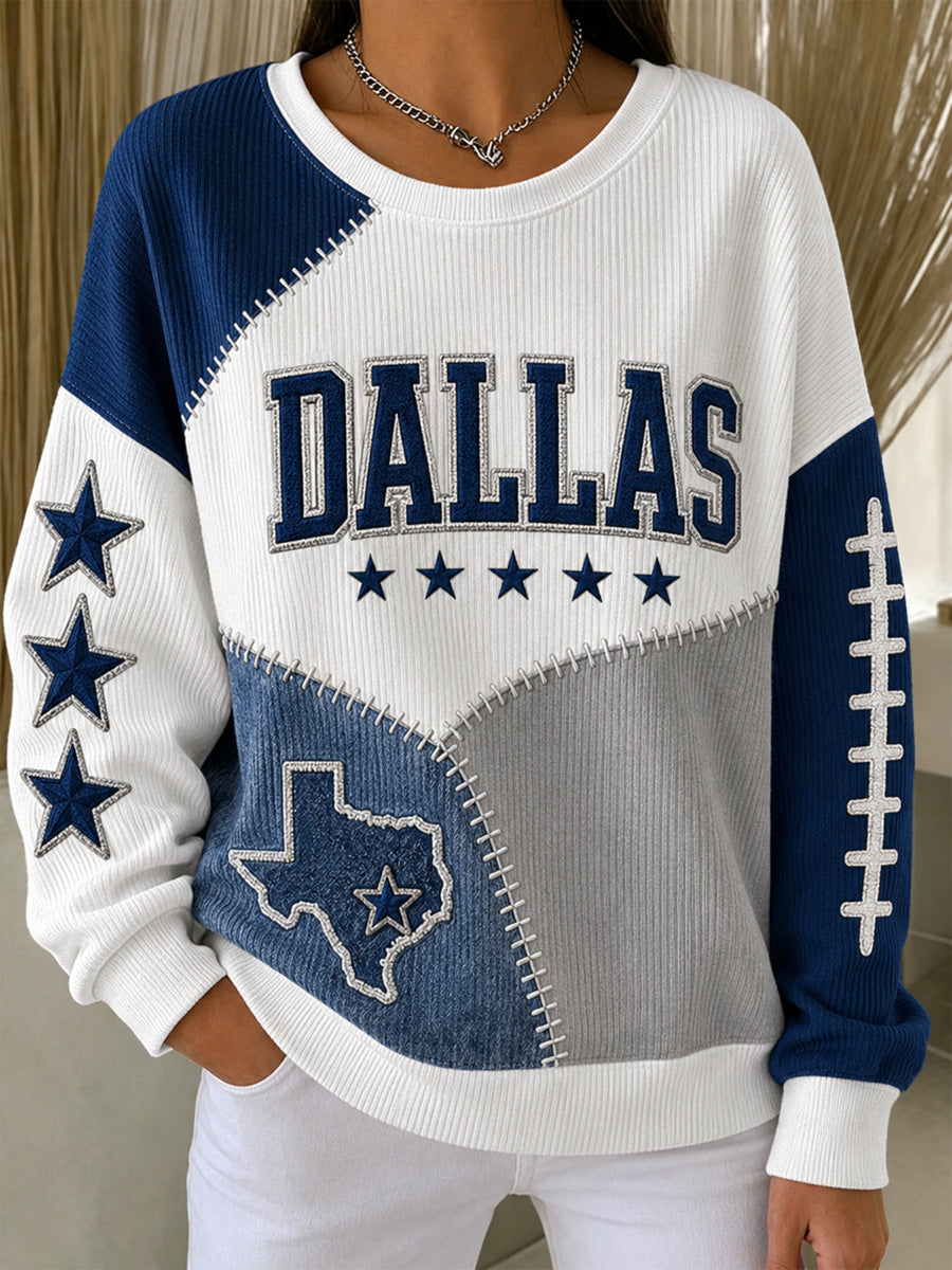 Women's Football Gameday Gift For Football Fans Ribbed Round-Neck Sweatshirt
