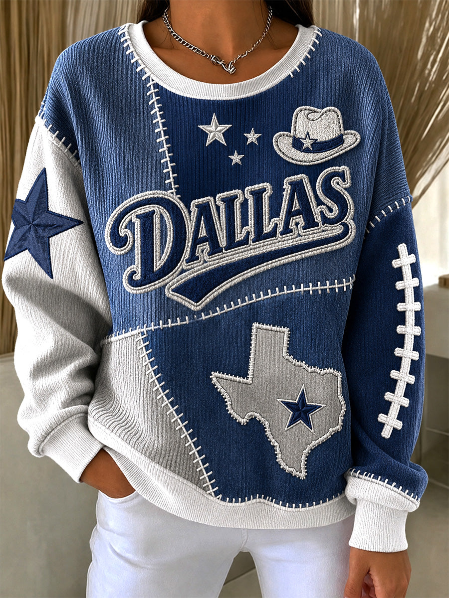 Women's Football Gameday Gift For Football Fans Ribbed Round-Neck Sweatshirt