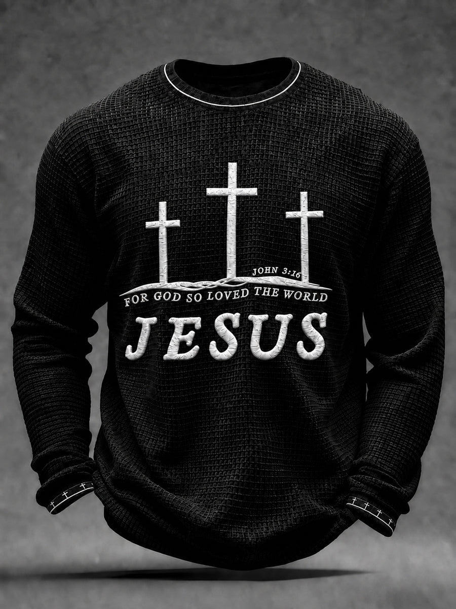 Men's Jesus The Way The Truth The Life Cross Waffle Long Sleeve T-Shirt