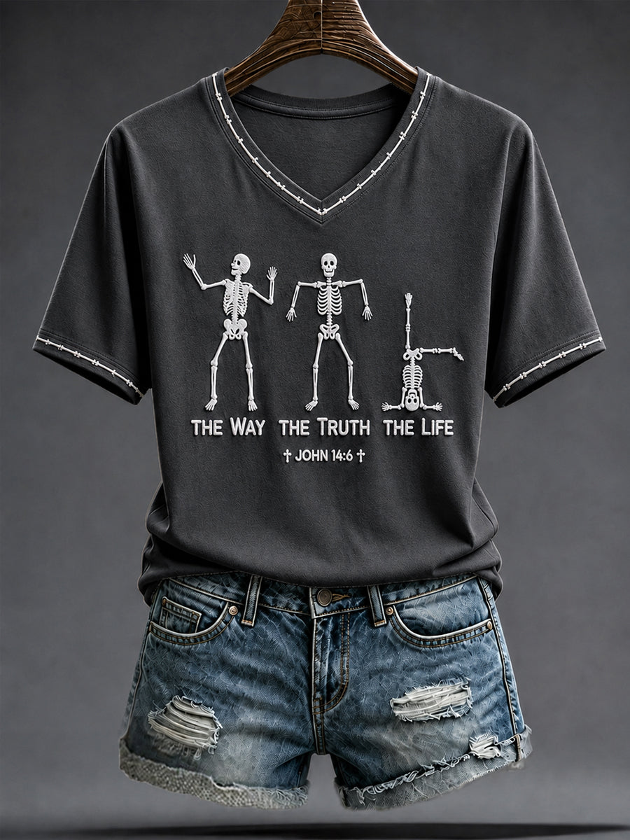Women's Jesus The Way The Truth The Life Skeleton Cross Short Sleeve T-shirt