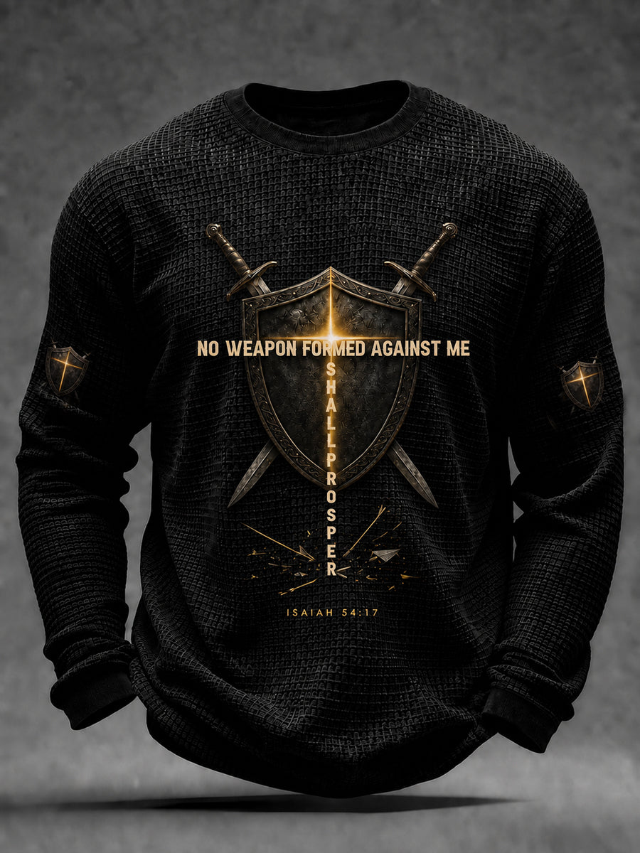Men's Christian  No Weapon Against Me Cross Waffle Long Sleeve T-Shirt