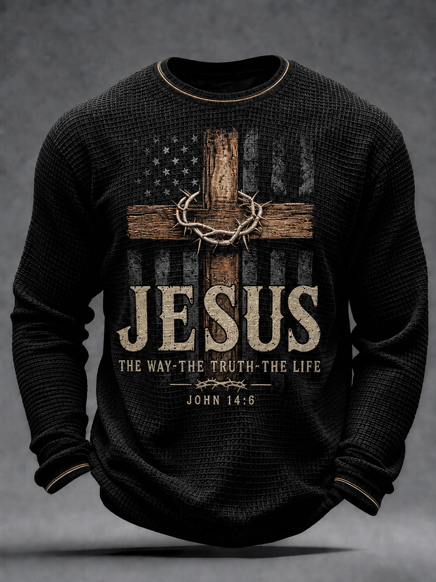 Men's Jesus The Way The Truth The Life Cross Waffle Long Sleeve T-Shirt