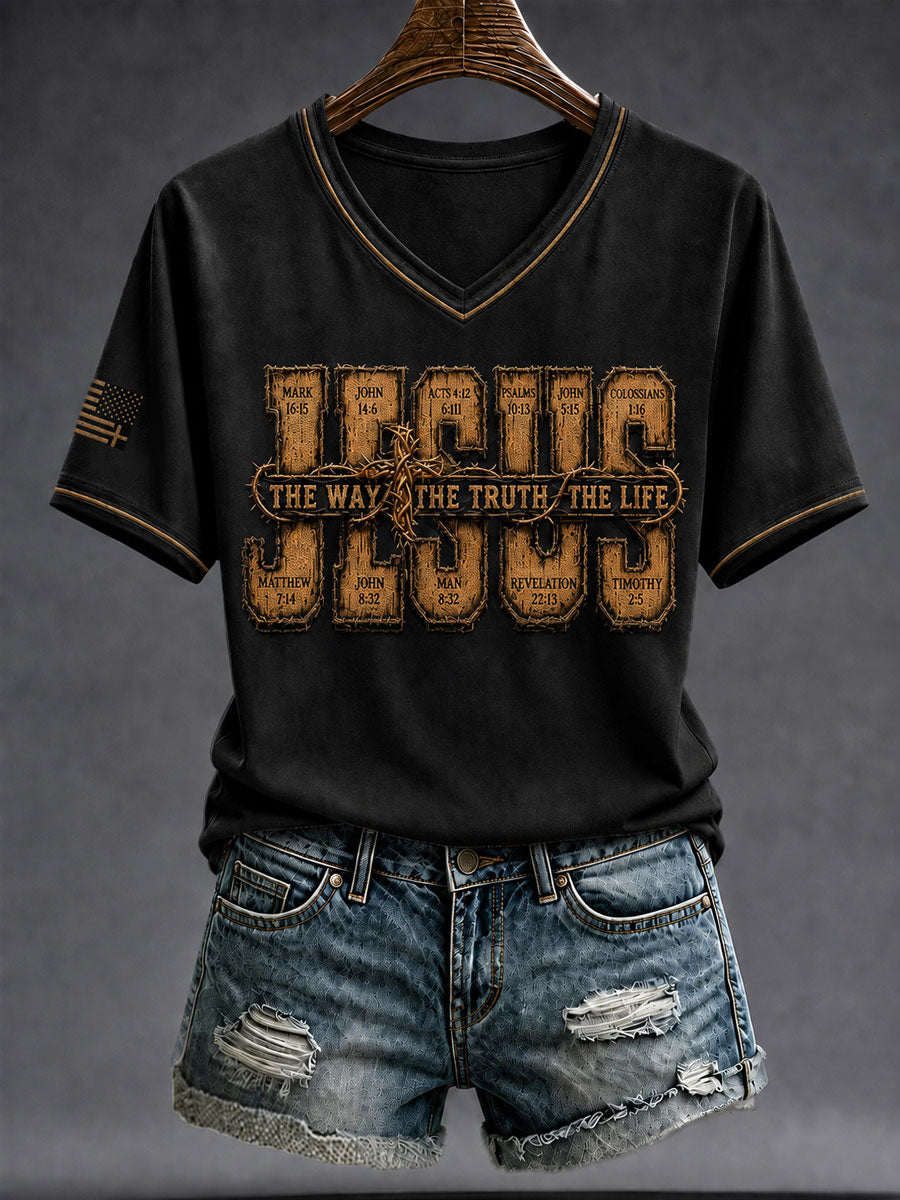 Women's Jesus The Way The Truth The Life Cross Short Sleeve T-shirt