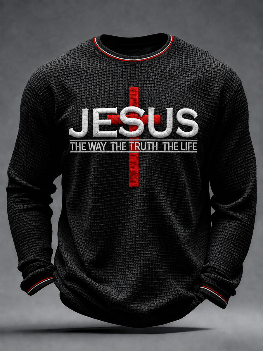 Men's Jesus The Way The Truth The Life Cross Waffle Long Sleeve T-Shirt