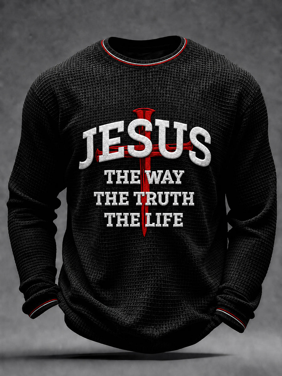 Men's Jesus The Way The Truth The Life Cross Waffle Long Sleeve T-Shirt