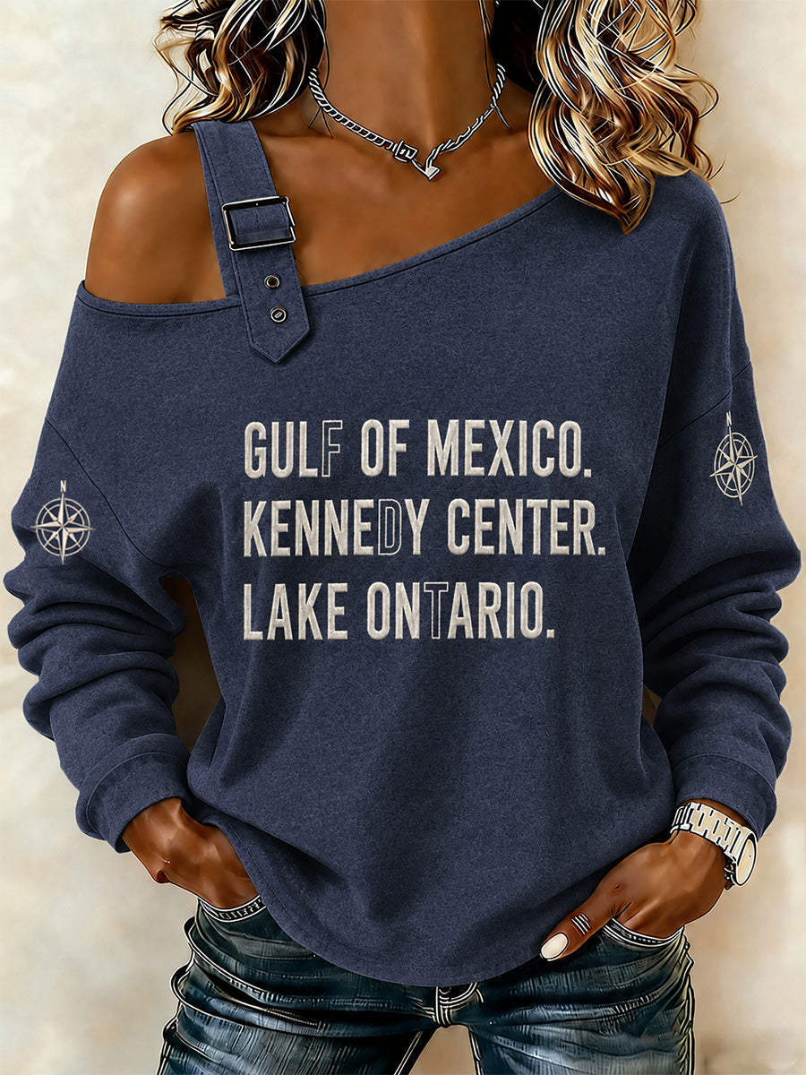Women's Lake Ontario Always And Forever Print Casual Off-Shoulder Sweatshirt