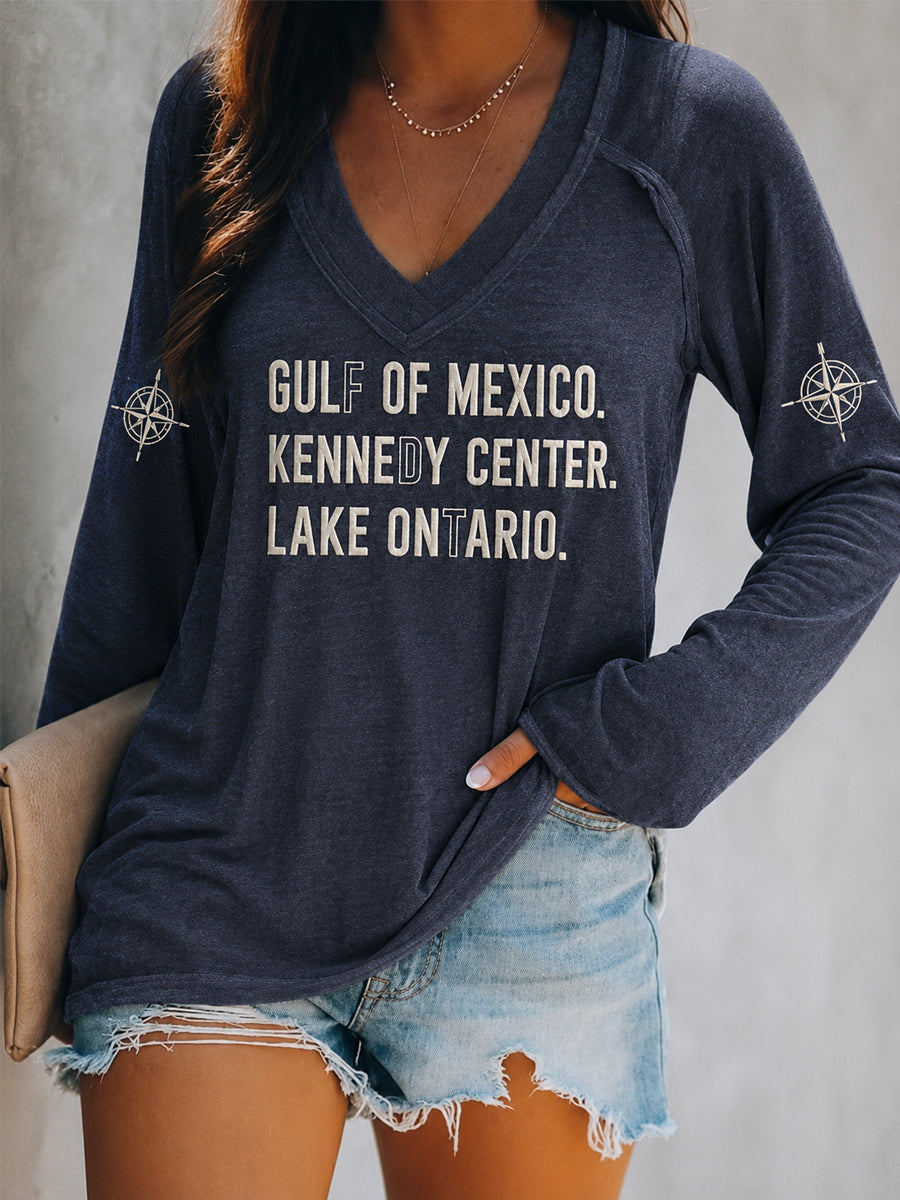 Women's FDT Gulf Of Mexico Kennedy Center Lake Ontario V-Neck Long Sleeve T-Shirt